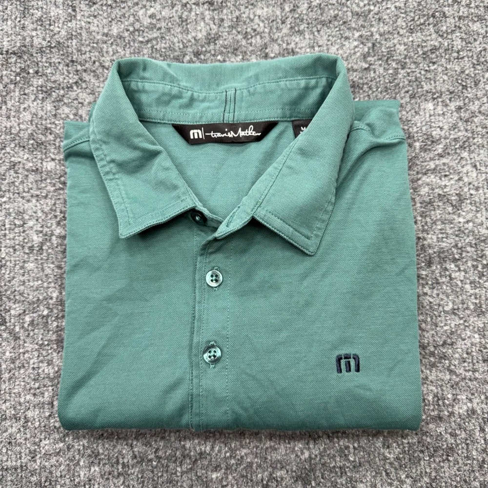 TravisMathew Mens Medium Green Short Sleeve Performance Golf Polo Shirt - Picture 8 of 8